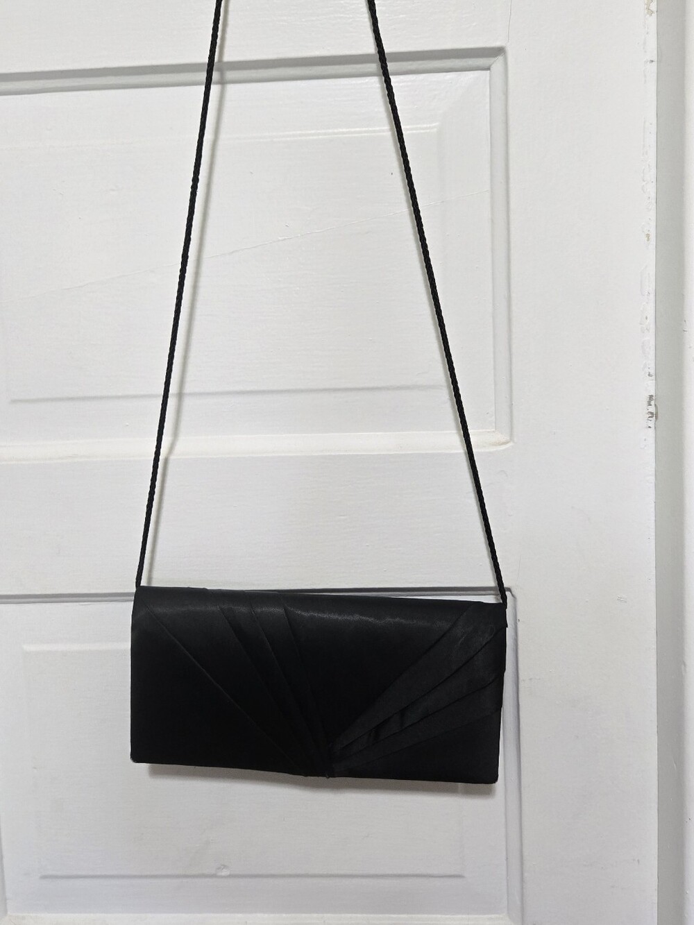 Kate Landry Black Satin Pleated Evening Clutch with Strap - Picture 2 of 8